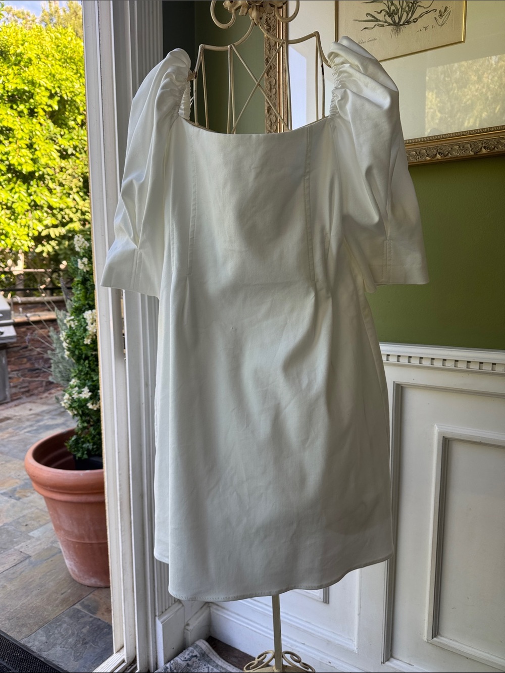 Zara White Square Neck Puff Sleeve Tunic Dress